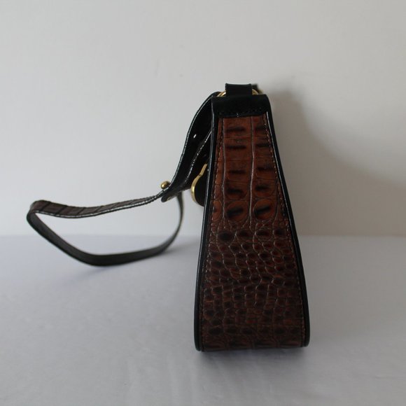 Brahmin Vintage Croc Embossed Shoulder Bag in Brown Black - Picture 3 of 8